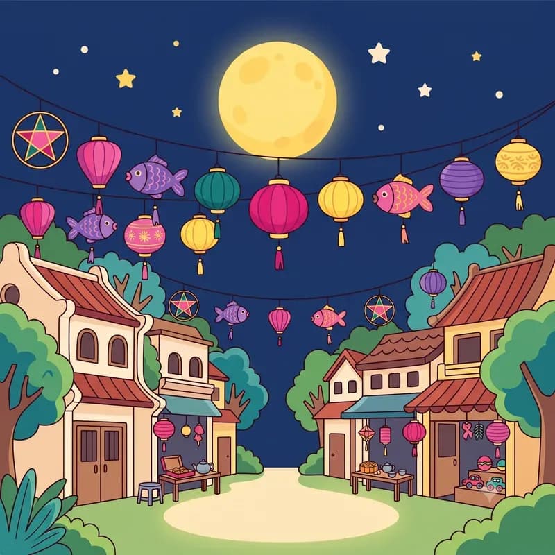 Phố đêm treo đầy đèn lồng trong lễ hội